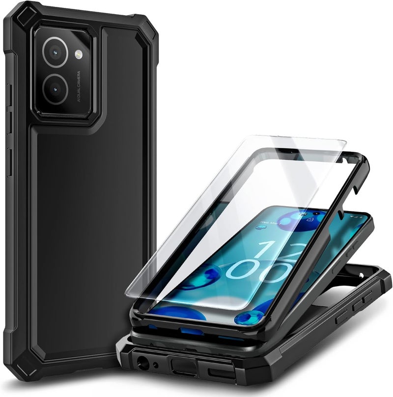 WDHD for HMD Vibe Phone Case with Tempered Glass Screen Protector, Full-Body Protective Shockproof Rugged Bumper Cover Case for Nokia HMD Vibe N159V TA-1590 (Black) - Image 1